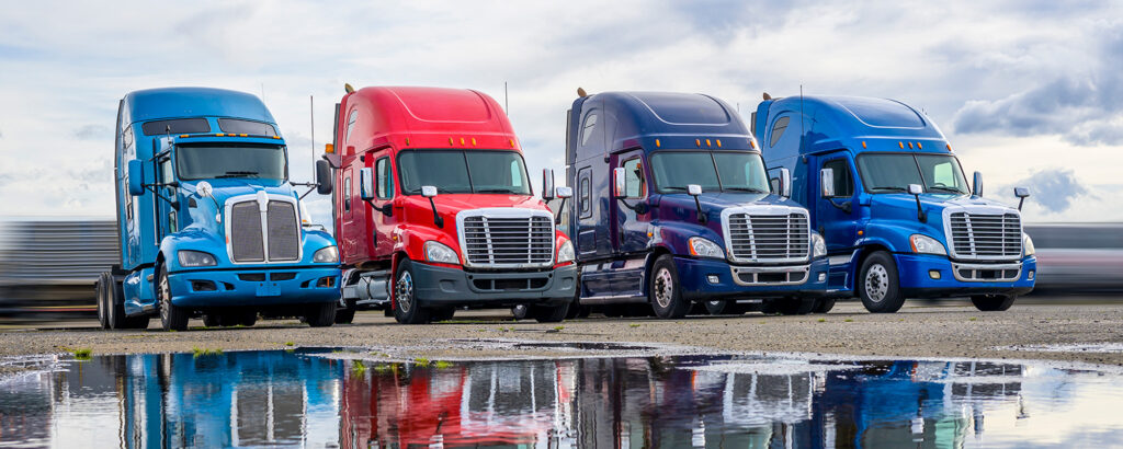 A line-up of heavy fleet trucks