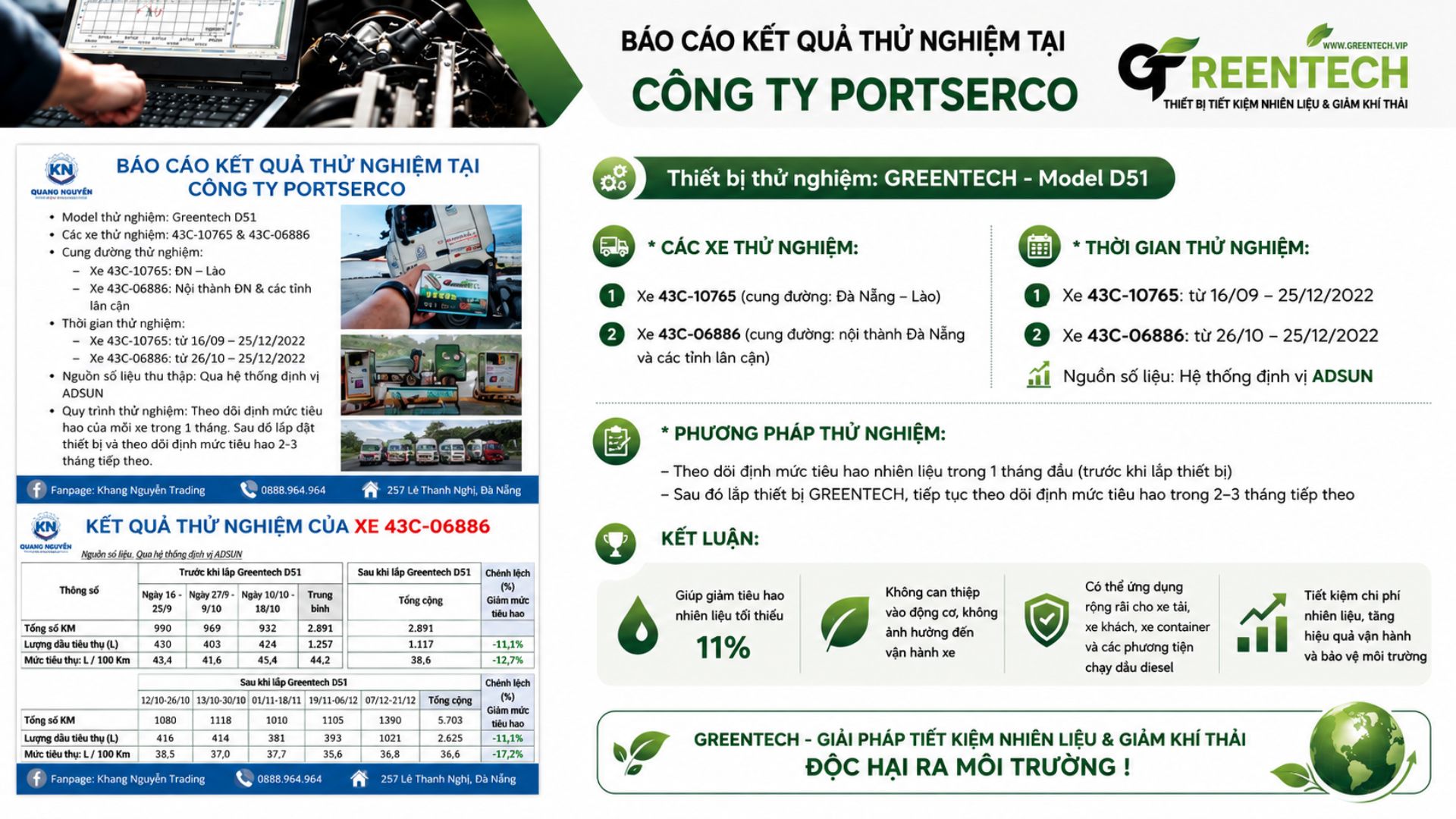 GREENTECH trial results on PORTSERCO's transport fleet