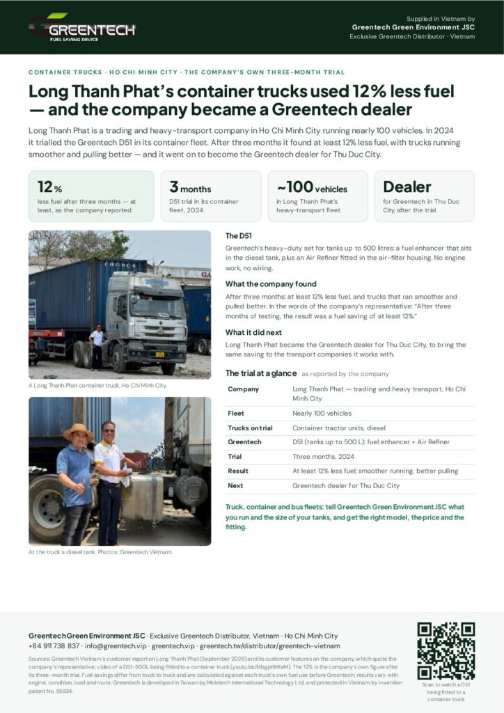 Long Thanh Phat, Ho Chi Minh City: container trucks on a D51, at least 12% less fuel after three months (2024)