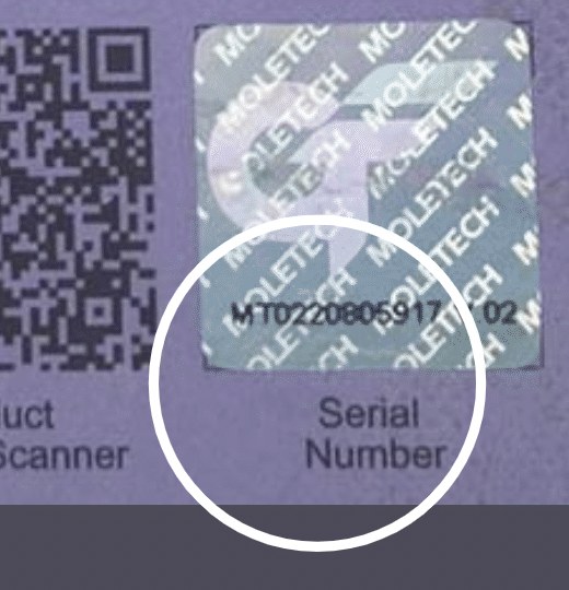 The hologram serial-number sticker and QR code on a Greentech box